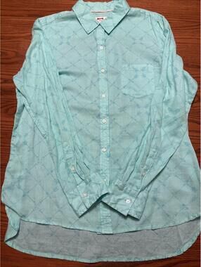 Le Tigre Shirt Top Womens XL Casual Button Up Green Mint ArrowsLong Sleeve 0027